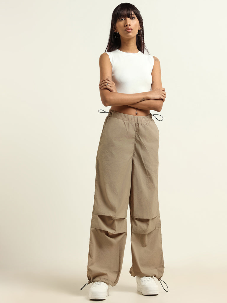 Buy Nuon Beige Relaxed Fit Pants from Westside