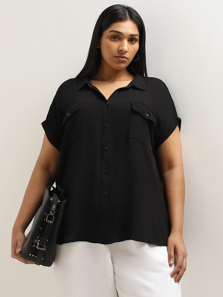 Buy Gia Black Crinkled Shirt from Westside