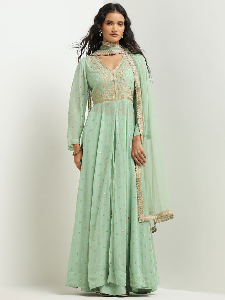 Buy Vark Sea Green Embellished Kurta, Skirt and Dupatta Set from Westside