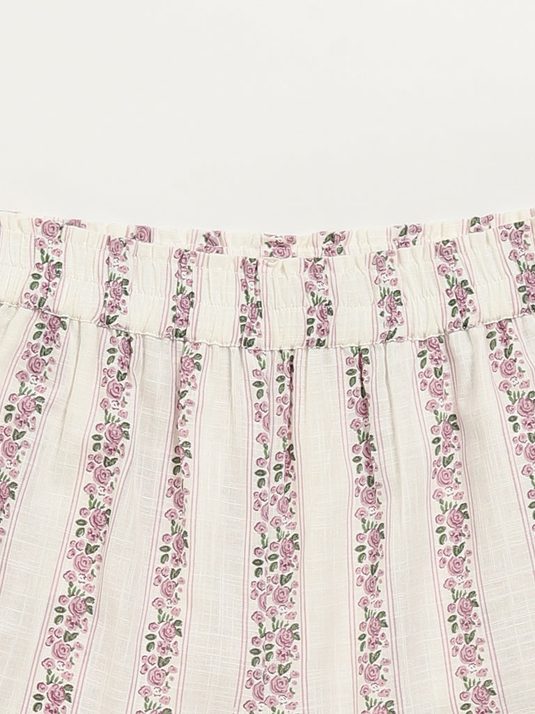 Westside Utsa Kids Off-White Ditsy Floral Cotton Shorts - (8 -14yrs) for Ethnic Wear Zoomed View