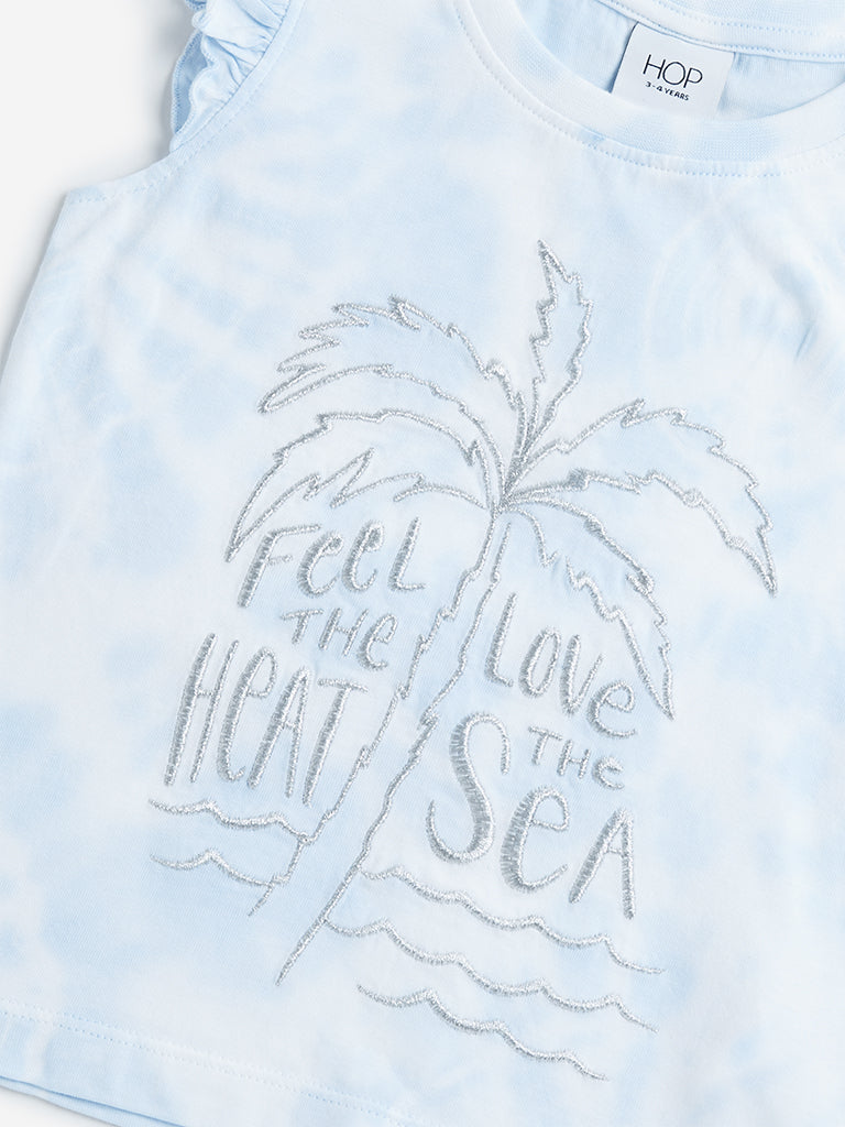 Westside HOP Kids Blue Text Pattern Tie-Dye Cotton Top for Casual Wear Zoomed View