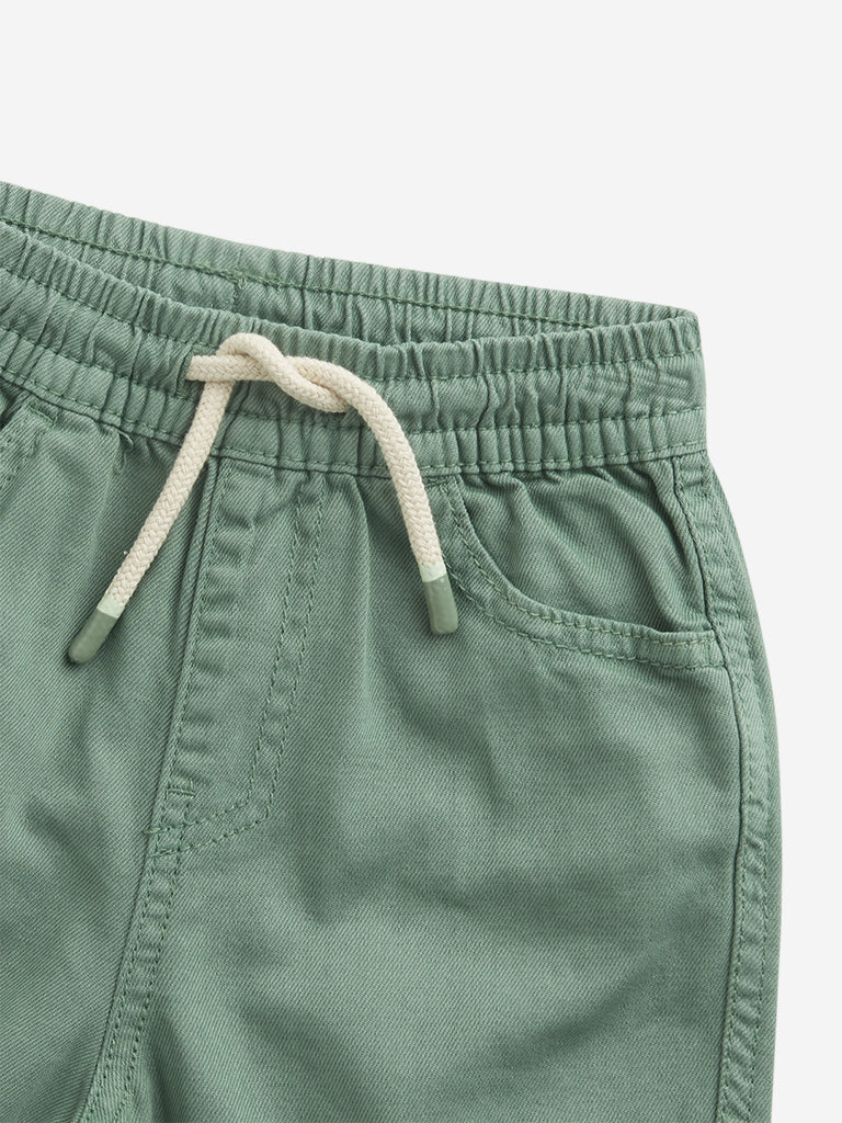 Westside HOP Kids Sage Relaxed Fit Mid Rise Cotton Shorts for Casual Wear Zoomed View