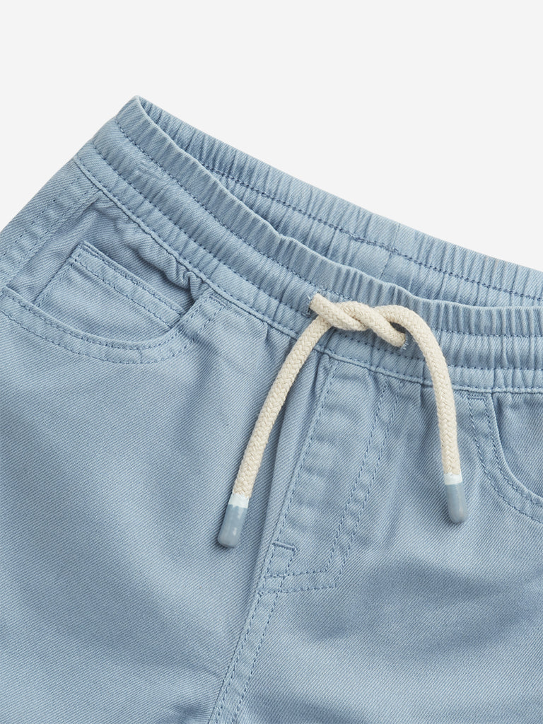 Westside HOP Kids Light Blue Relaxed Fit Mid Rise Cotton Shorts for Casual Wear Zoomed View