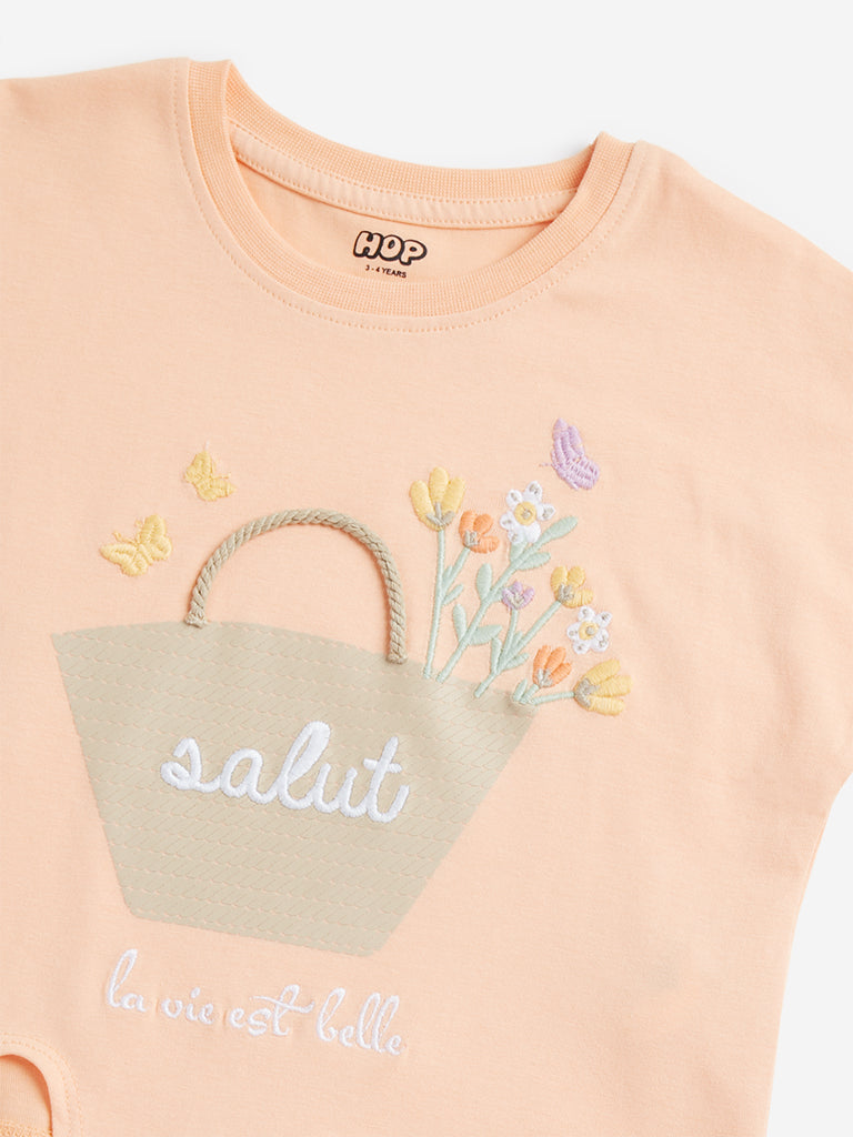 Westside HOP Kids Peach Basket Pattern Tie-Up Cotton Top for Casual Wear Zoomed View
