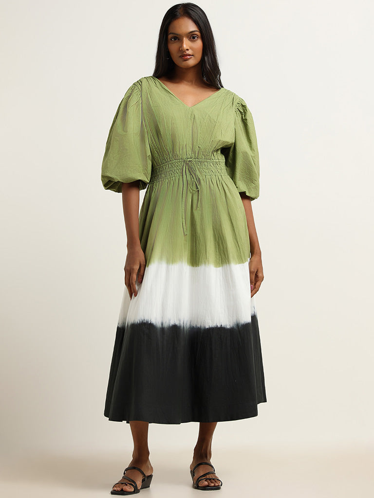 Buy LOV Green Tie Dye Cotton Maxi Dress from Westside