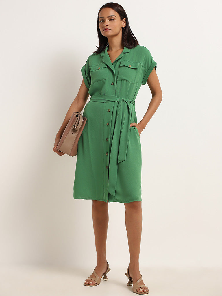 Buy Wardrobe Green Shirt Dress with Belt from Westside