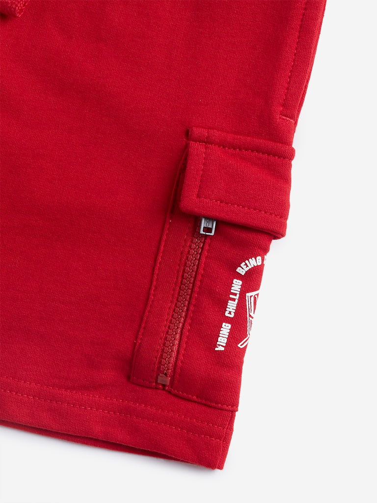 Westside HOP Kids Red Cargo-Style Mid Rise Cotton Shorts for Casual Wear Zoomed View