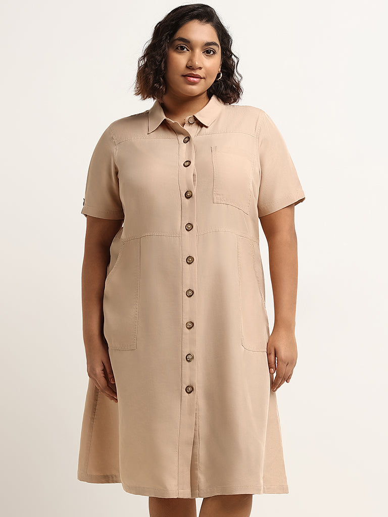 Buy Gia Beige Button Down Shirt Dress from Westside