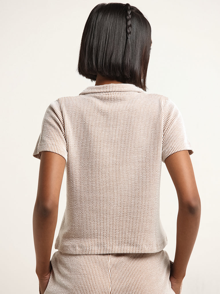 Westside Studiofit Women's Brown Ribbed Top for Sports Wear Back View