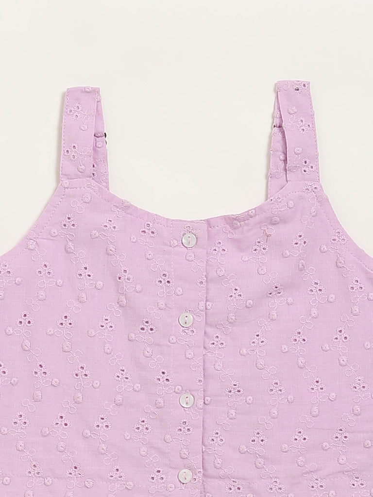 Westside Utsa Kids Light Purple Cotton Schiffli Top - (8 -14yrs) for Ethnic Wear Zoomed View