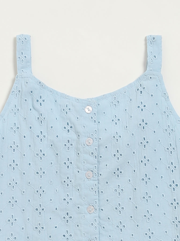 Westside Utsa Kids Blue Schiffli Design Cotton Top - (8 -14yrs) for Ethnic Wear Zoomed View