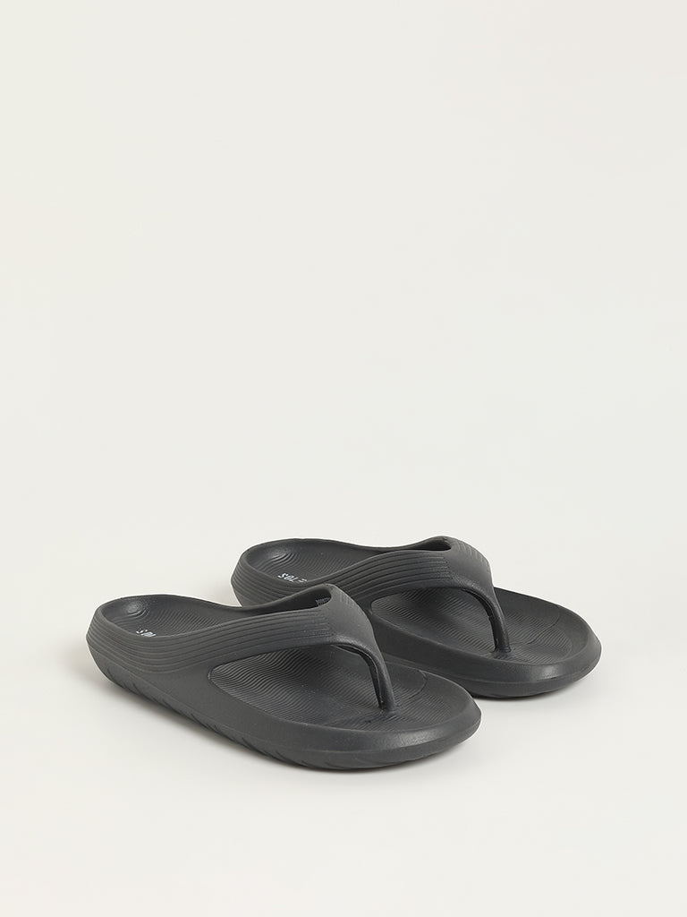 Buy SOLEPLAY Dark Grey Ribbed Textured Flip Flops from Westside