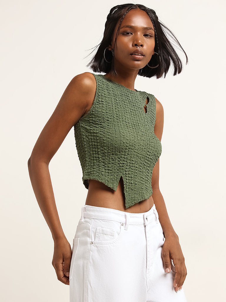 Buy Nuon Olive Ribbed Crop Top from Westside