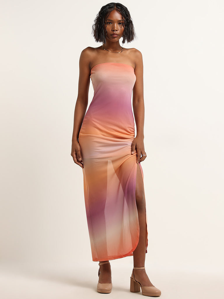 Buy Nuon Orange Ombre Design Tube Dress from Westside