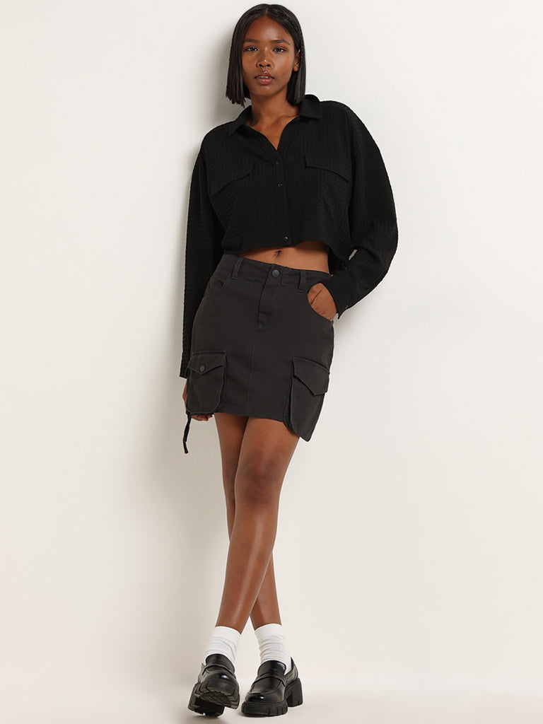 Buy Nuon Black Cargo Style Mid Rise Skirt from Westside