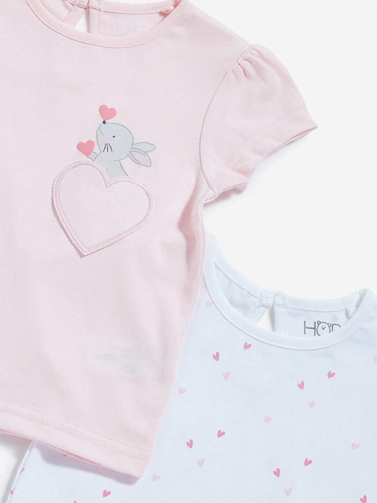 Westside HOP Baby Girl's White & Light Pink Cotton T-Shirts - Pack of 2 for Casual Wear Zoomed View
