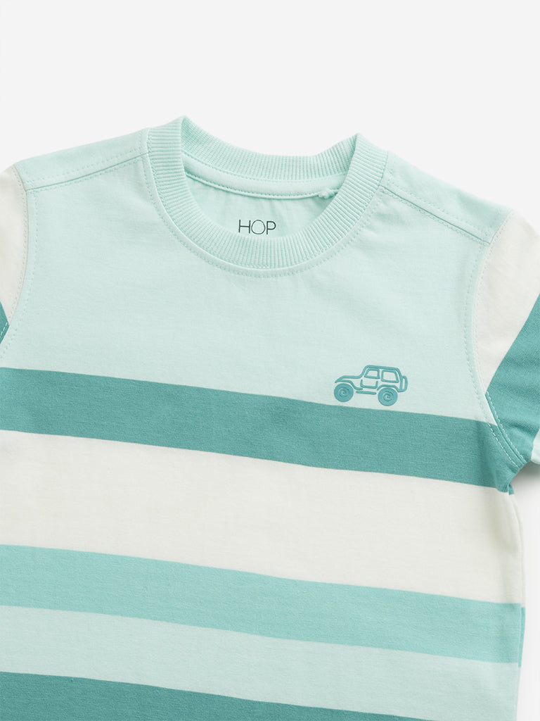 Westside HOP Kids Teal Colour-Blocked Cotton T-Shirt for Casual Wear Zoomed View