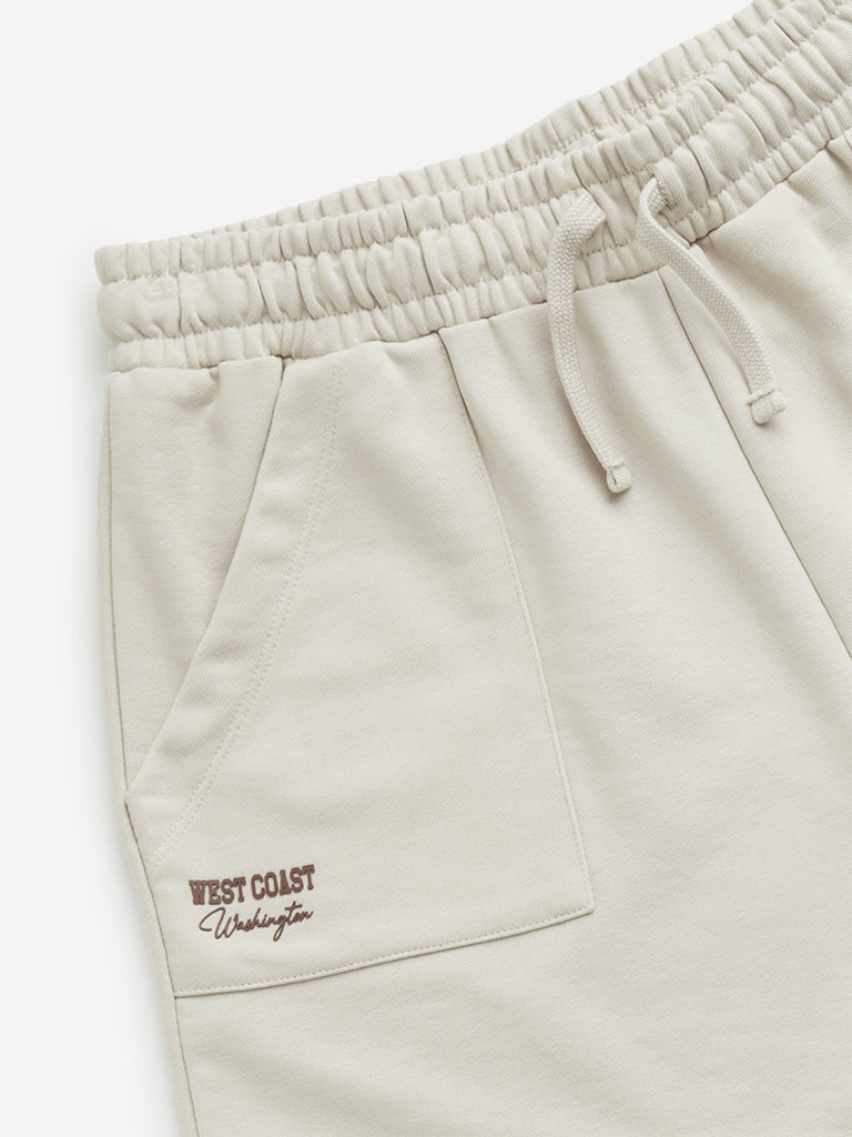 Westside Y&F Girl's Beige Mid Rise Cotton Shorts for Casual Wear Zoomed View