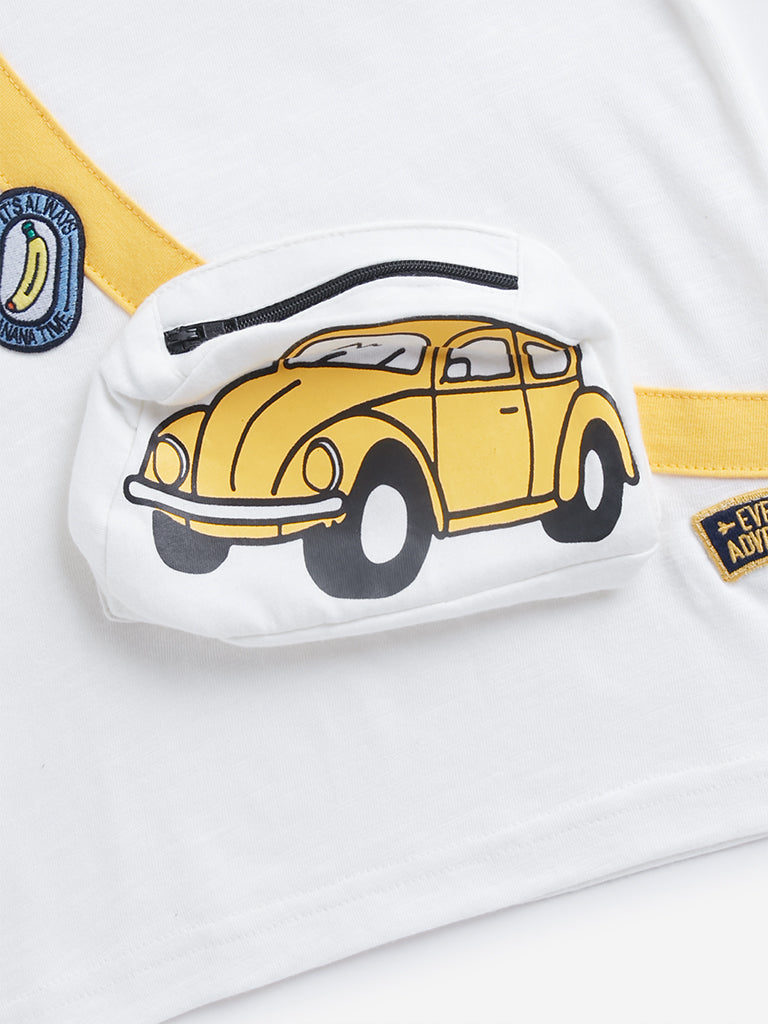 Westside HOP Kids White Car Printed Cotton T-Shirt for Casual Wear Zoomed View