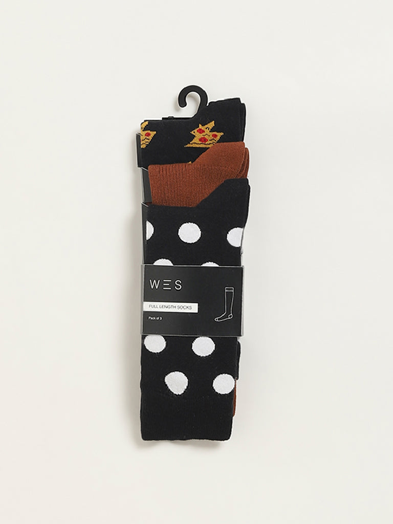 Westside WES Lounge Men's Multicolour Printed Cotton-Blend Full Length Socks - Pack of 3 for Casual Wear Pack View