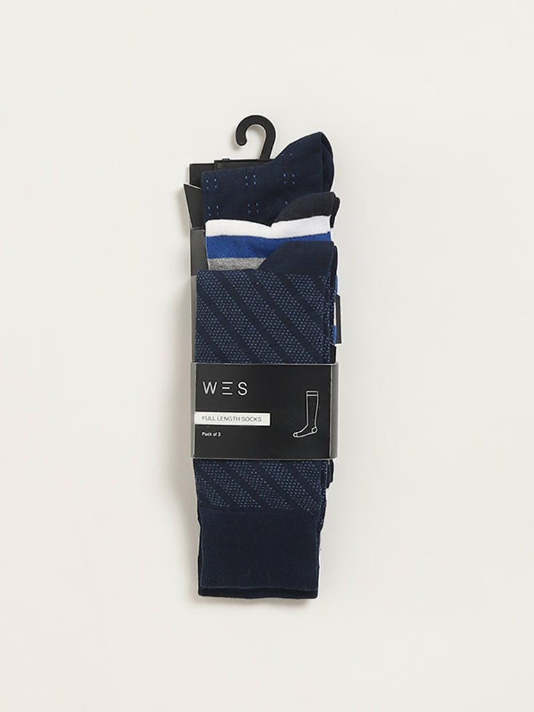Westside WES Lounge Men's Multicolour Printed Cotton-Blend Full Length Socks - Pack of 3 for Casual Wear Pack View
