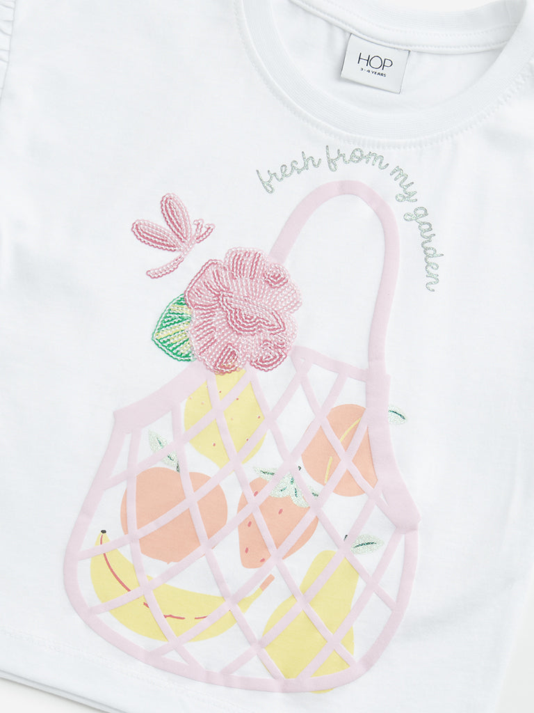 Westside HOP Kids White Embellished Cotton Top for Casual Wear Zoomed View