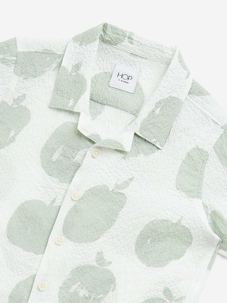 Westside HOP Kids Off-White Apple Printed Crinkle Cotton Shirt for Casual Wear Zoomed View