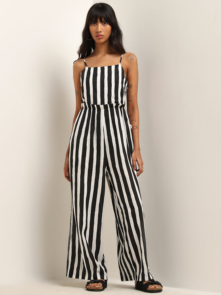 Black and white striped jumpsuit womens on sale