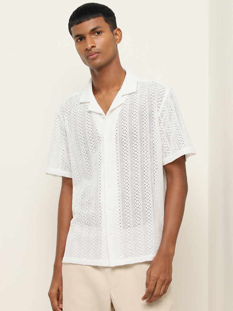 Buy ETA White Knit Textured Relaxed Fit Cotton Shirt from Westside