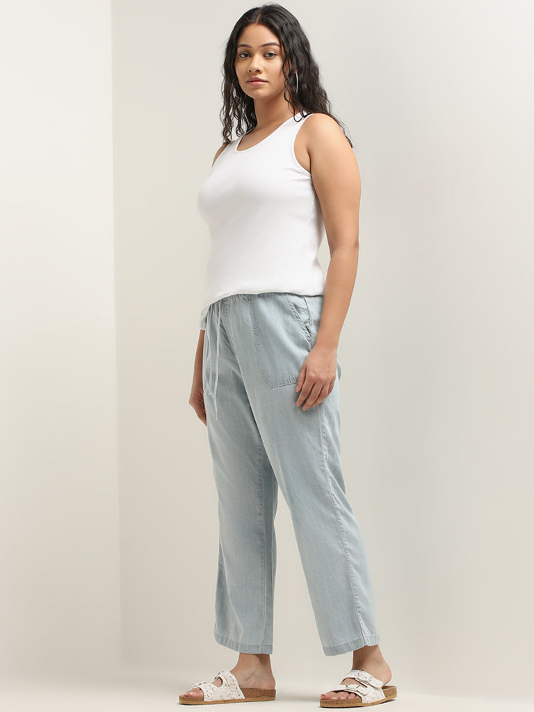 Baby blue orders high waisted trousers