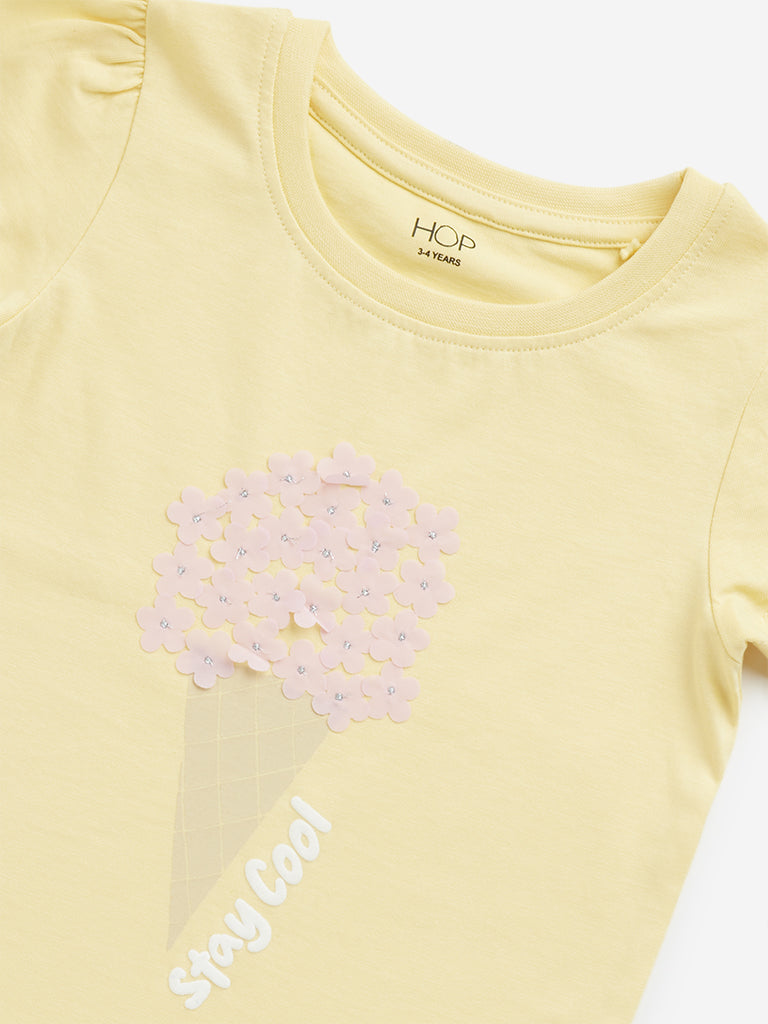 Westside HOP Kids Yellow Ice-Cream Design Cotton T-Shirt for Casual Wear Zoomed View