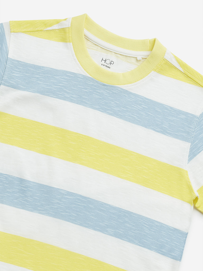 Westside HOP Kids Multicolour Striped Design Cotton T-Shirt for Casual Wear Zoomed View
