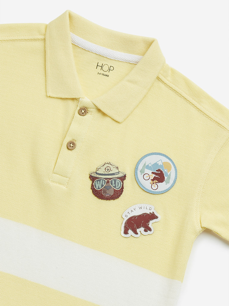 Westside HOP Kids Yellow Colour-Blocked Design Cotton Polo T-Shirt for Casual Wear Zoomed View
