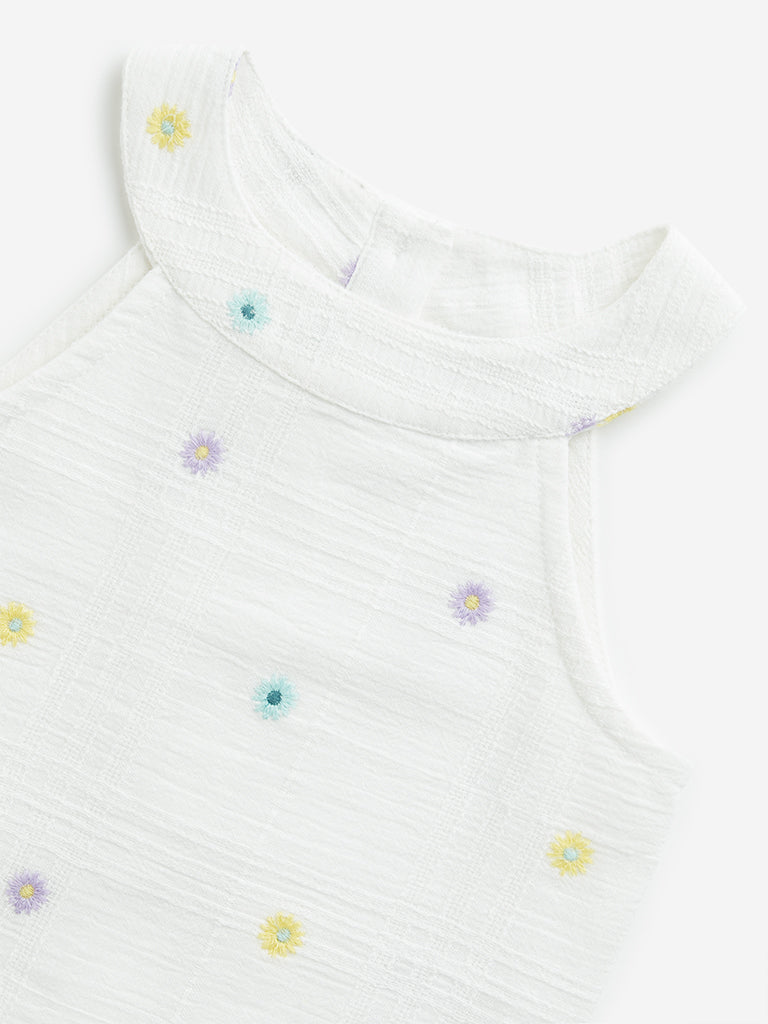 Westside HOP Kids Off-White Floral Embroidered Cotton Top for Casual Wear Zoomed View