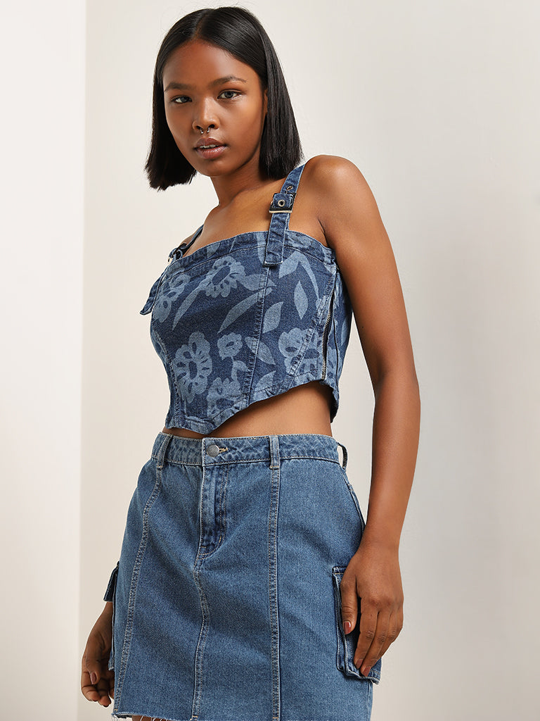 Crop top with jean skirt best sale