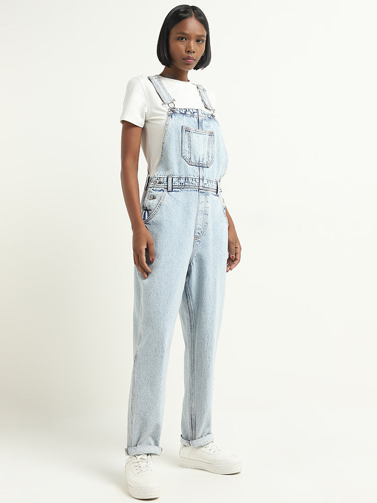 Buy Nuon Light Blue Faded Denim Jumpsuit from Westside