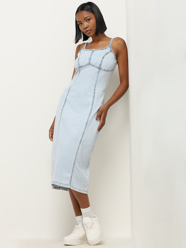 Buy Nuon Light Blue Bodycon Denim Dress from Westside