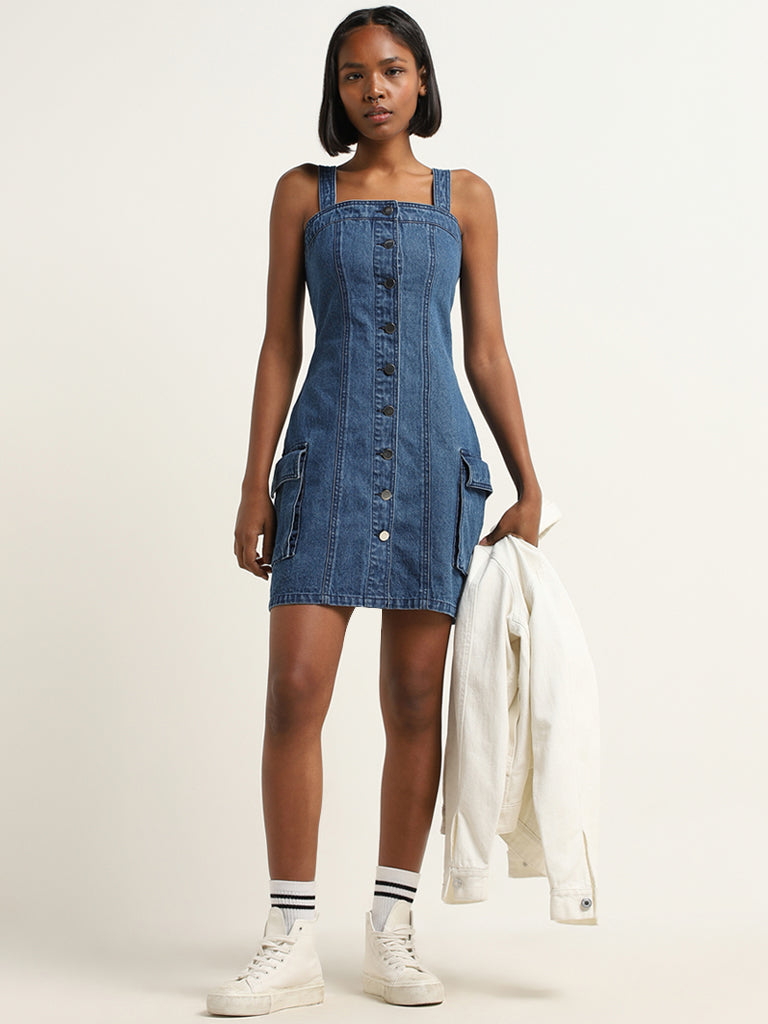 Buy Nuon Dark Blue Bodycon Denim Dress from Westside