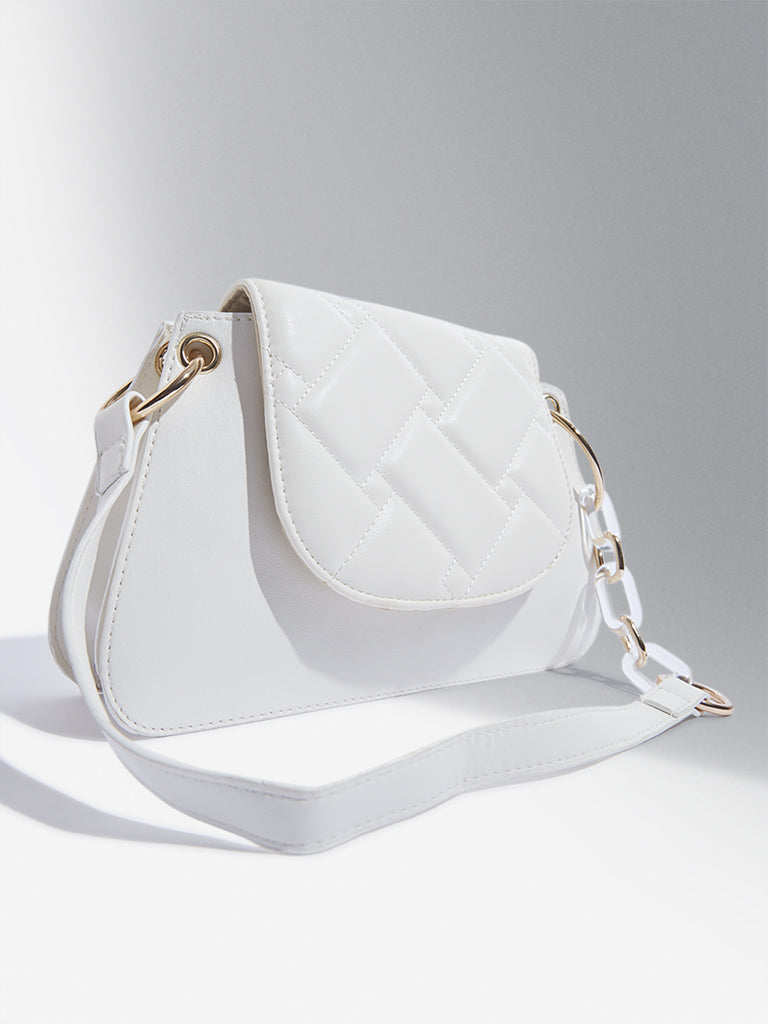 Handmade Women's White Quilted Pattern Chain Strap sale Shoulder Bag/Women Bag/Whıte Bag/Specıal Desıgn Bag