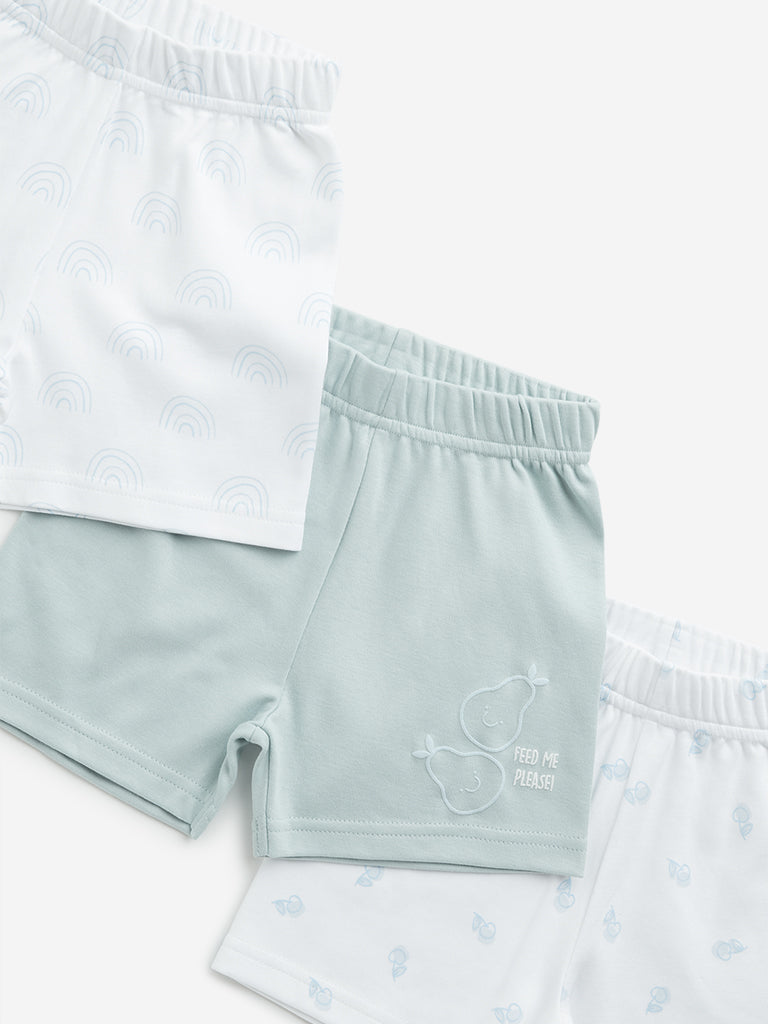 Westside HOP Baby Boy's Mint Printed Mid-Rise Cotton Shorts - Pack of 3 for Casual Wear Zoomed View
