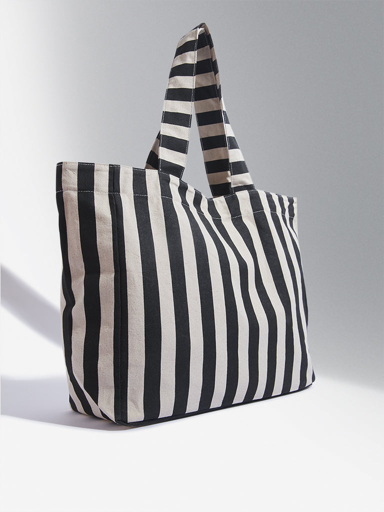 Buy Westside Black White Striped Alex Tote Bag from Westside