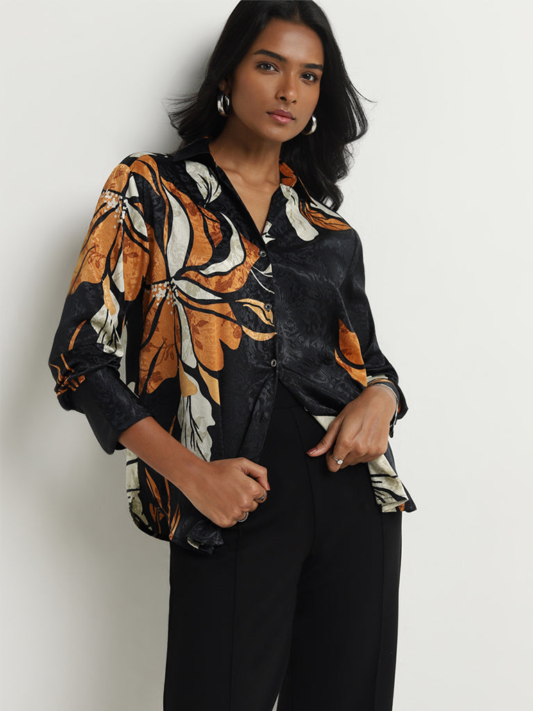 Buy Wardrobe Black Floral Printed Shirt from Westside