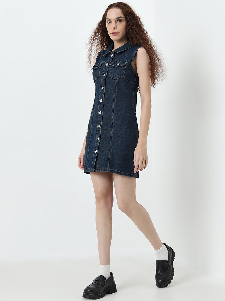 Buy Nuon Dark Blue Denim Bodycon Shirt Dress from Westside