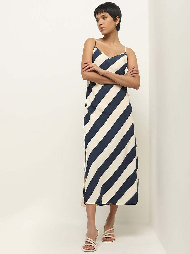 Buy Wardrobe Navy Striped Design Slip Dress from Westside