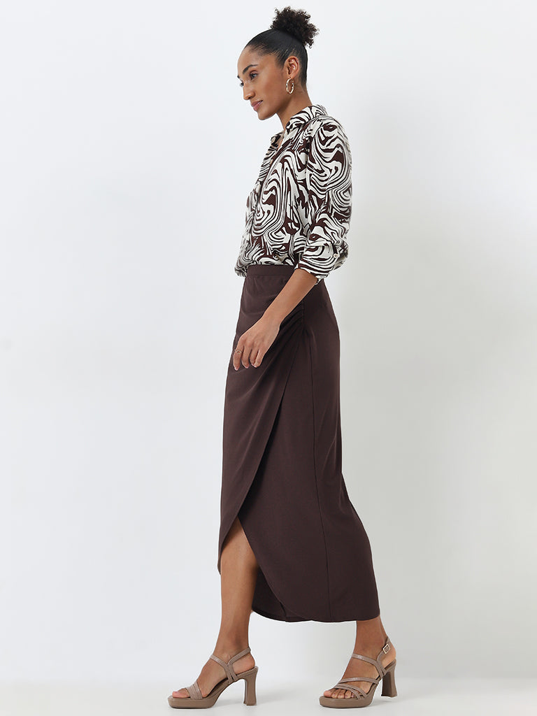 Brown ruched skirt best sale