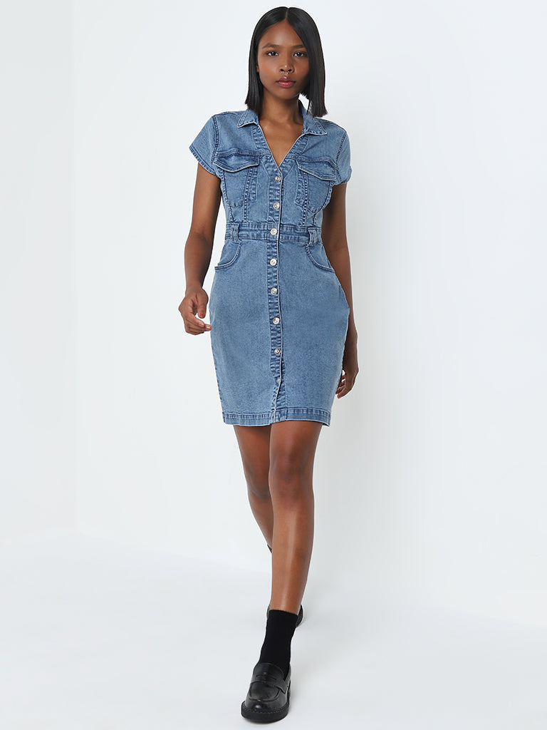 Buy Nuon Blue Denim Shirt Dress from Westside