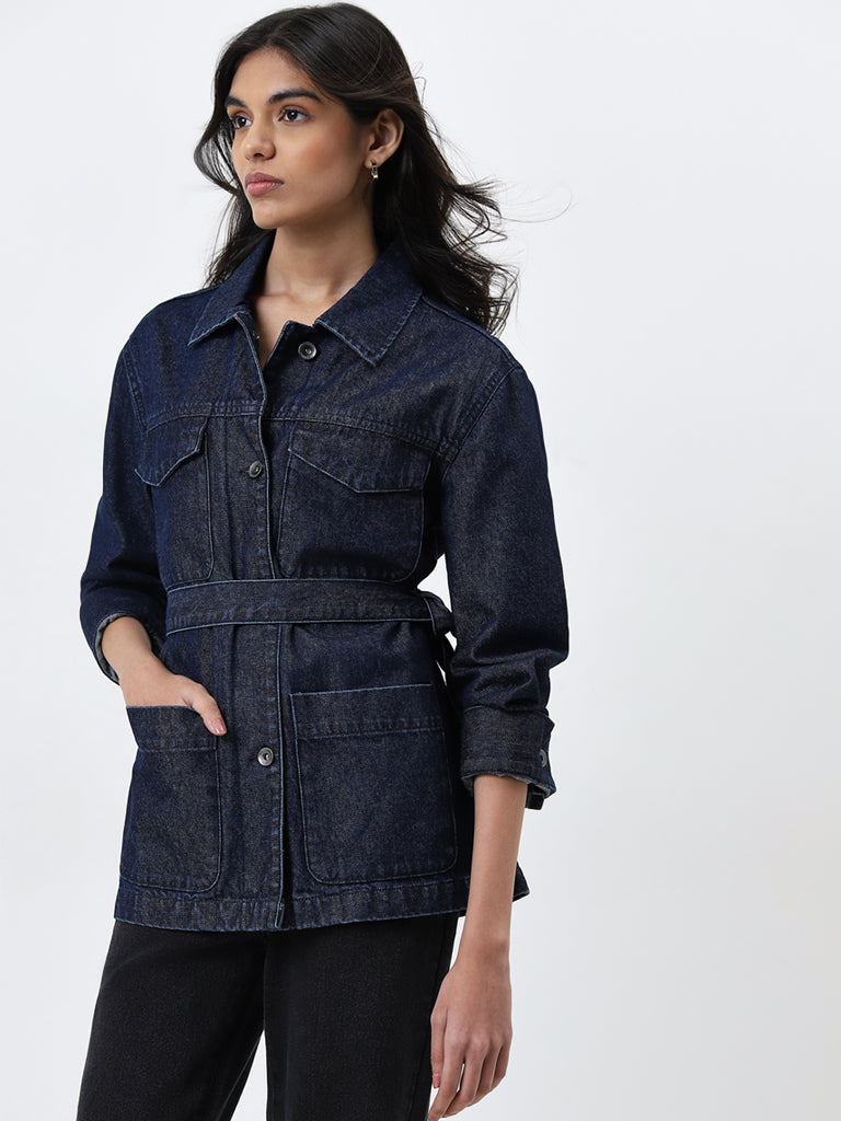 Deep blue denim jacket best sale