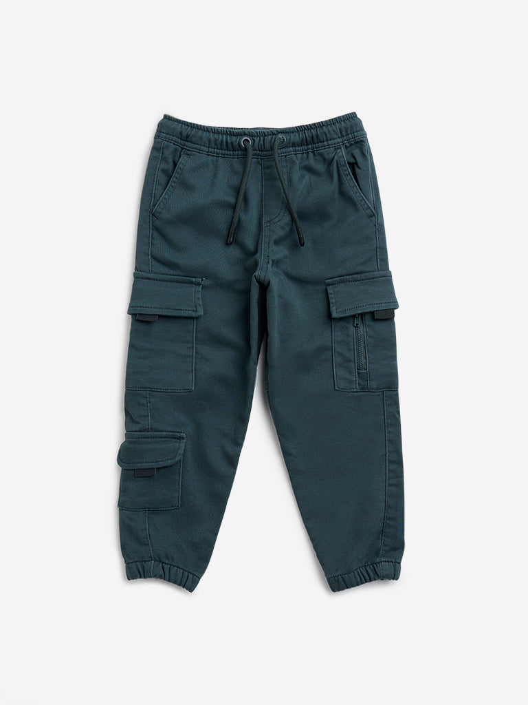 Buy HOP Kids Olive Cargo Style High Rise Joggers from Westside