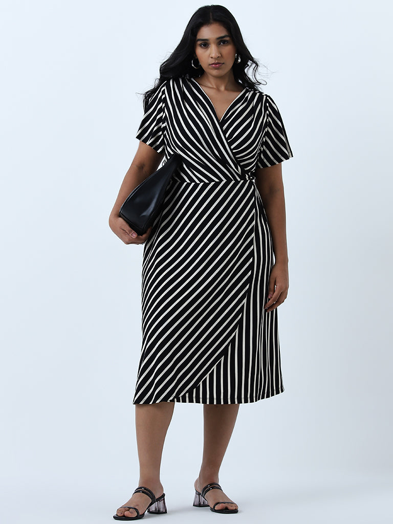 Buy Gia Black Striped A Line Dress from Westside