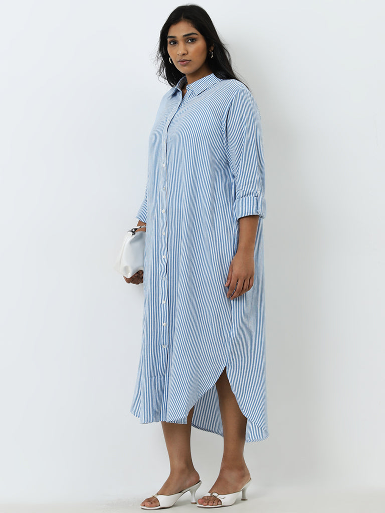 Blue white striped fashion shirt dress